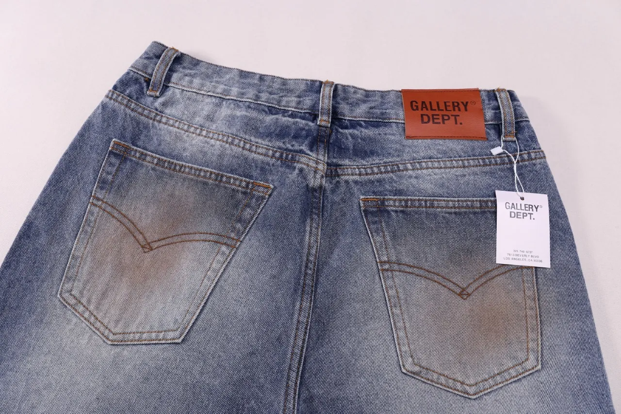 652#Gallery Dept New Retro Dirty Feng Shui Washed Mud Dye Knife Cut Splash Ink Jeans American High Street Casual Trousers Washed Blue S～XL p250